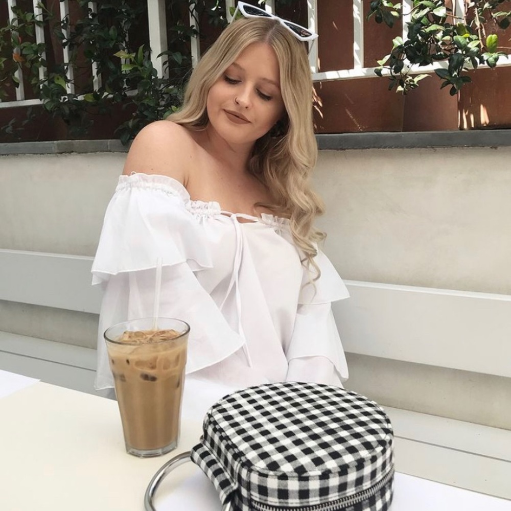 round gingham purse